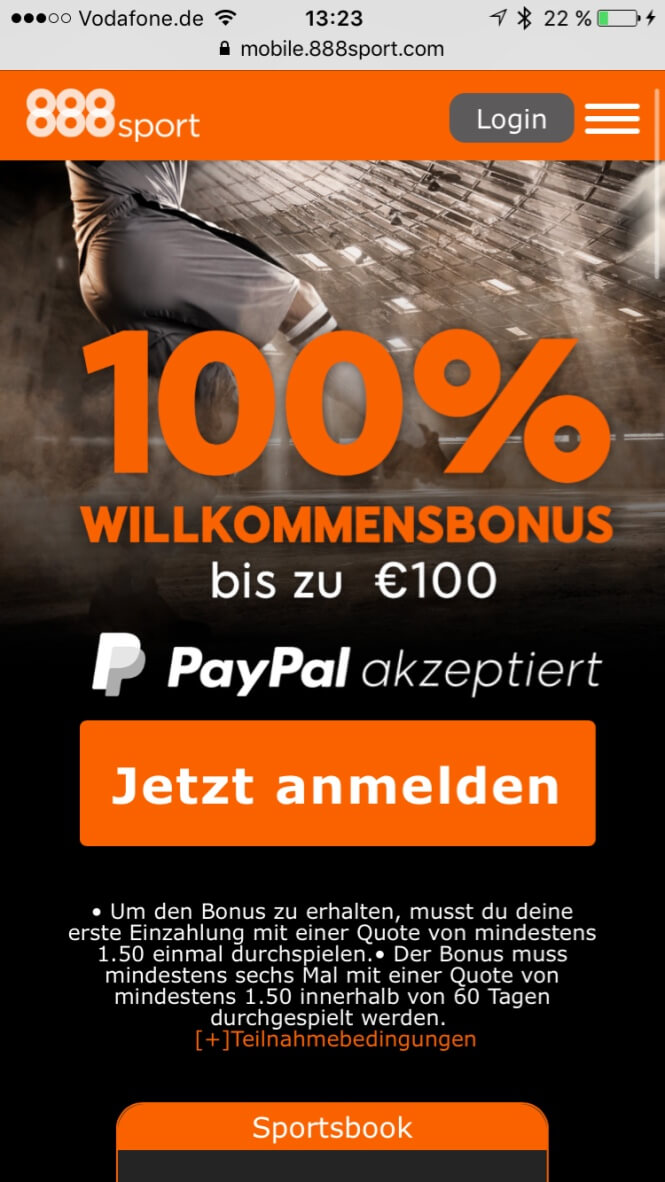 888sport App Willkommensseite