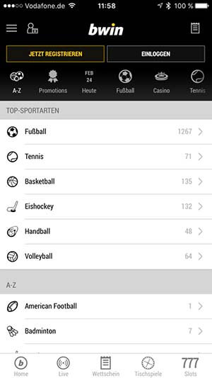 bwin App Wettprogramm