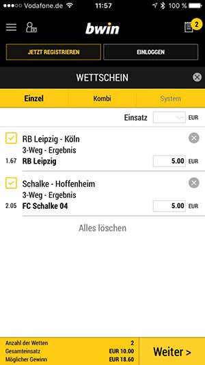 bwin App Wettschein